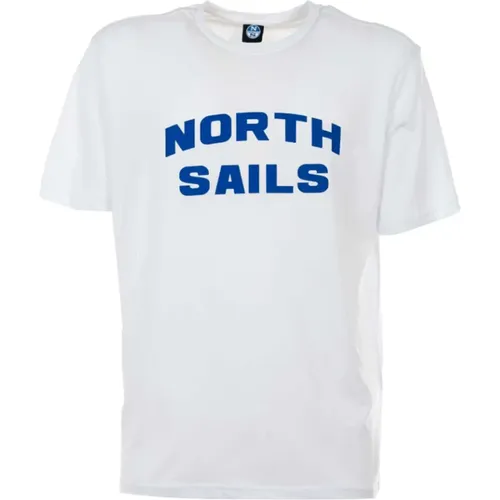 Weiße Baumwoll-T-Shirt mit Blauem Logo-Druck , Herren, Größe: M - North Sails - Modalova