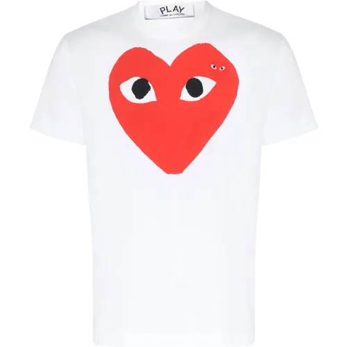 Weißes T-Shirt mit rotem Herzdruck , Herren, Größe: XL - Comme des Garçons Play - Modalova