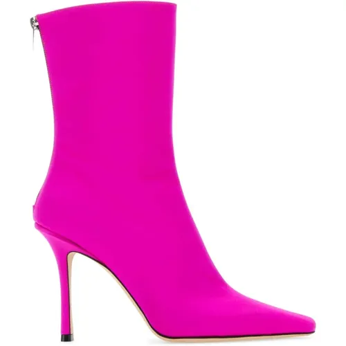 Fuchsia Satin Stiefeletten - 11 cm Absatz , Damen, Größe: 38 EU - Jimmy Choo - Modalova