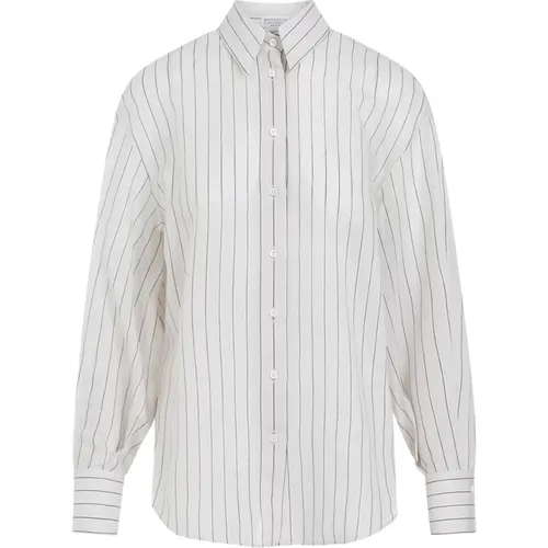 Striped Cotton Shirt Nude Neutrals , female, Sizes: M - BRUNELLO CUCINELLI - Modalova