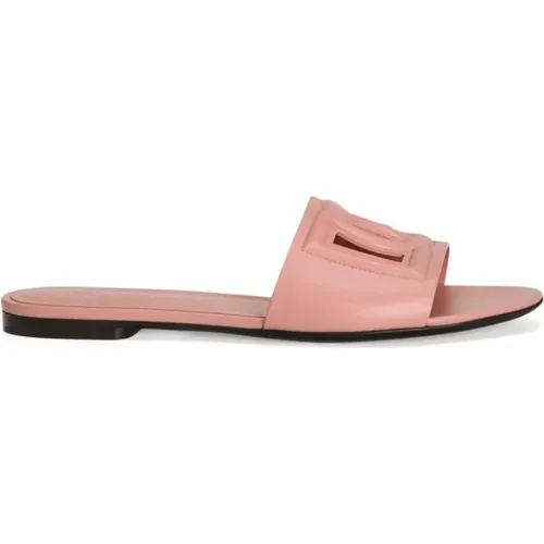 Rosa Leder Slide Sandalen DG Millennials , Damen, Größe: 41 EU - Dolce & Gabbana - Modalova