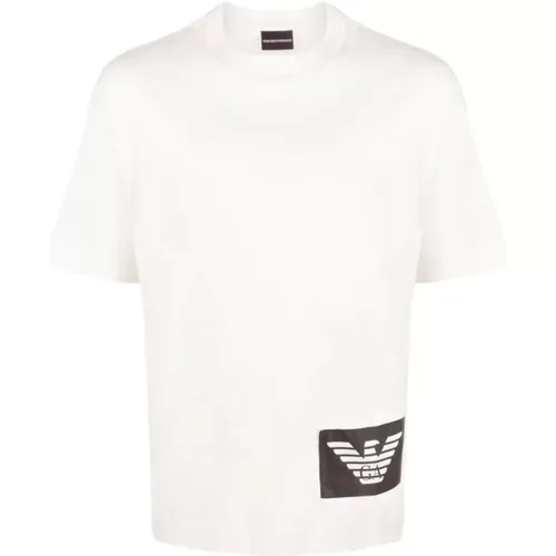 Kurzarm Baumwoll-T-Shirt mit Adler-Logo - Emporio Armani - Modalova