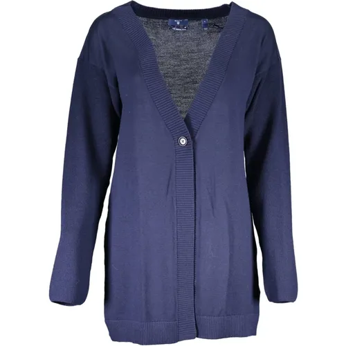 Blaue Wollstrickjacke mit Langen Ärmeln , Damen, Größe: XS - Gant - Modalova