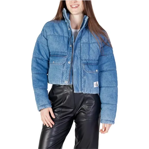 Blaue Baumwolljacke mit Reißverschluss , Damen, Größe: XS - Calvin Klein Jeans - Modalova