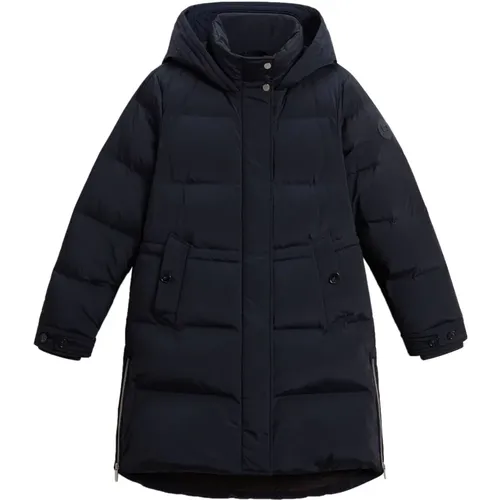 Blaue Parka mit Reißverschlussdetails , Damen, Größe: M - Woolrich - Modalova