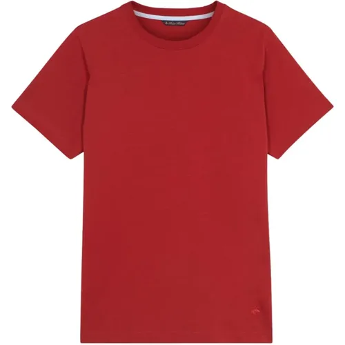 Rotes Baumwoll-Crewneck T-Shirt , Herren, Größe: 2XL - Brooks Brothers - Modalova