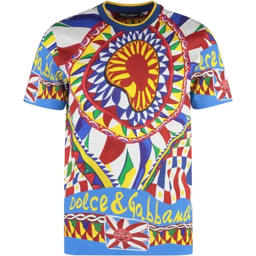 Baumwoll-Rundhals-T-Shirt mit Carretto-Print - Dolce & Gabbana - Modalova