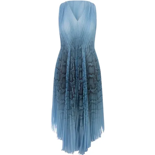 Blaues Python Print Plissiertes Midi-Kleid - Ermanno Scervino - Modalova