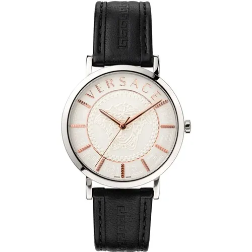 Essential Black Leather Watch , male, Sizes: ONE SIZE - Versace - Modalova