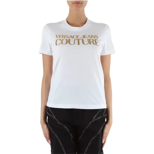 Cotton Logo Embossed T-shirt , female, Sizes: XS - Versace Jeans Couture - Modalova