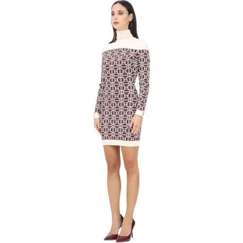 Bordeaux Jacquard Logo Print Kleid , Damen, Größe: S - Elisabetta Franchi - Modalova