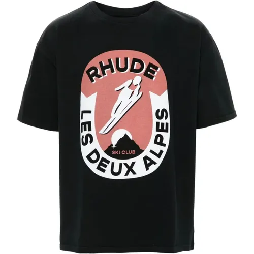 Schwarzes Jersey T-Shirt mit Logo-Druck , Herren, Größe: L - Rhude - Modalova