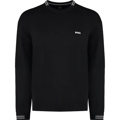 Baumwoll-Crew-Neck-Pullover Gerippte Strickkanten - Hugo Boss - Modalova