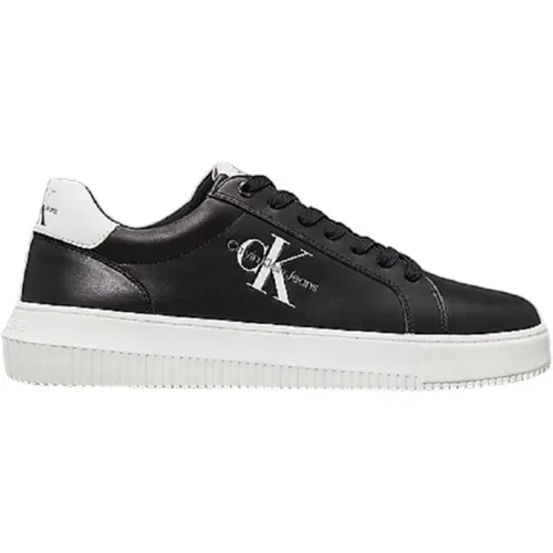 Schwarze Ledersneakers , Herren, Größe: 41 EU - Calvin Klein - Modalova