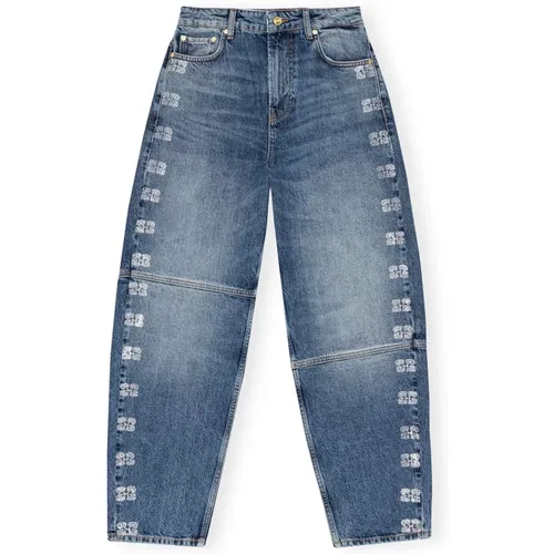 Blaue Sparkle Logo Denim Jeans , Damen, Größe: W25 - Ganni - Modalova