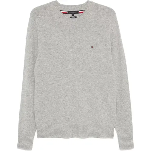 Grauer Wollstrickpullover , Herren, Größe: S - Tommy Hilfiger - Modalova