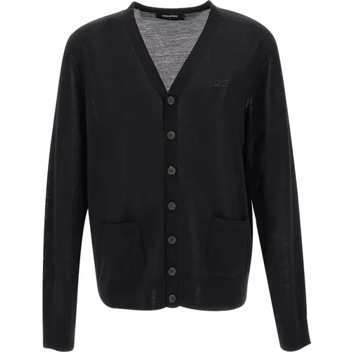 Wool Cardigan with Embroidered Logo , male, Sizes: L, 2XL - Dsquared2 - Modalova