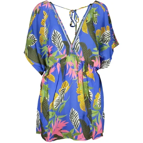 Blue Viscose Dress Short Sleeve V-Neck , female, Sizes: XL, L, M, S - Desigual - Modalova