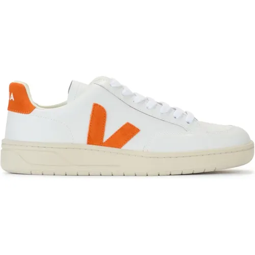 Weiße und Orange Leder Sneaker V-12 - Veja - Modalova