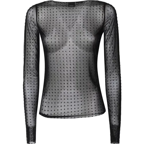 Schwarzer Mesh-Pullover mit Strass , Damen, Größe: L - pinko - Modalova