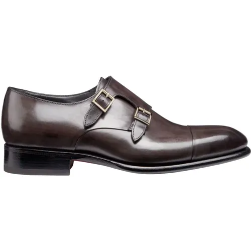 Handgefertigte Leder Monk Strap Schuhe,Klassische Ledermönchsschuhe,Handgefertigter Lederschuh mit Doppel-Schnalle - Santoni - Modalova
