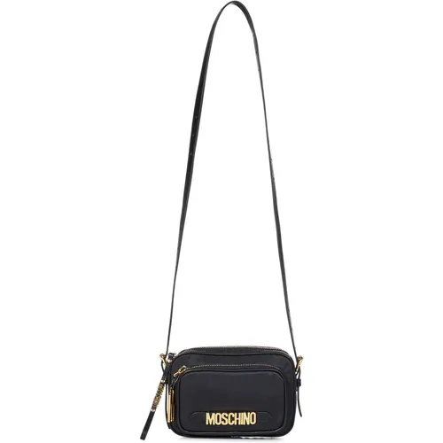 Schwarze Nylon Umhängetasche mit Metalllogo - Moschino - Modalova