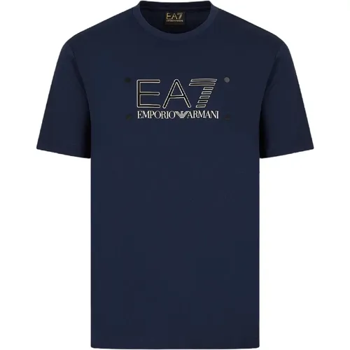 Kurzarm Blaues Logo T-Shirt - Emporio Armani EA7 - Modalova