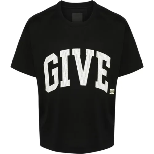 Schwarzes Jersey Mesh Besticktes Logo T-Shirt,Schwarze T-Shirts und Polos - Givenchy - Modalova