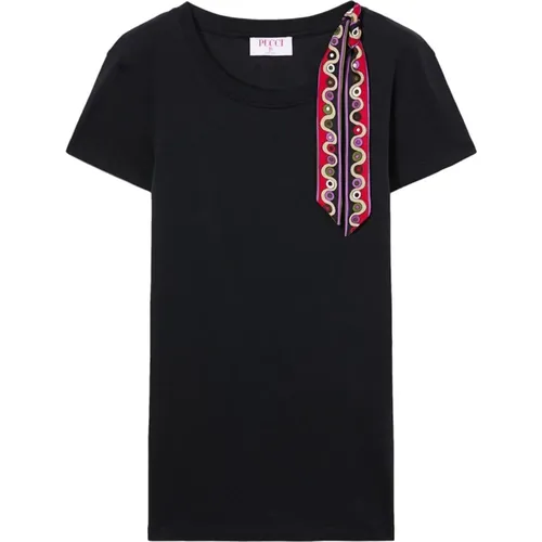 Schwarzes Jersey-T-Shirt mit Iride-Print , Damen, Größe: S - EMILIO PUCCI - Modalova