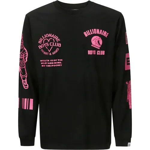 Schwarzes Langarm-T-Shirt mit pinker Schrift , Herren, Größe: L - Billionaire Boys Club - Modalova