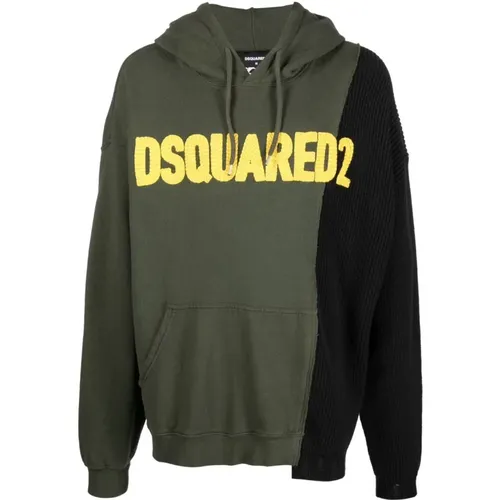 And Black Military Patchwork Hoodie , male, Sizes: L - Dsquared2 - Modalova