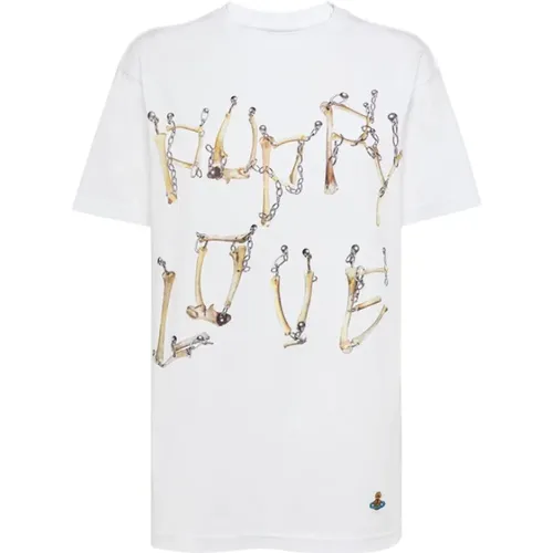 Baumwoll Rundhals T-Shirt mit Knochen- und Kettenprint , Damen, Größe: S - Vivienne Westwood - Modalova
