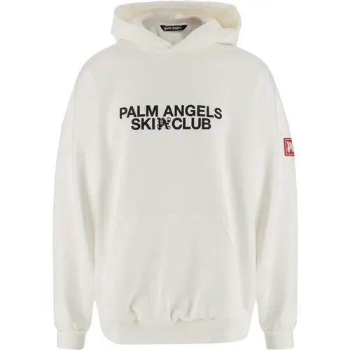 Weiße Baumwollkapuzenpullover mit Logo-Details - Palm Angels - Modalova