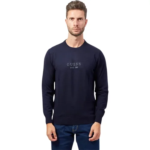 Blauer Pullover mit langen Ärmeln aus Baumwolle , Herren, Größe: M - Guess - Modalova