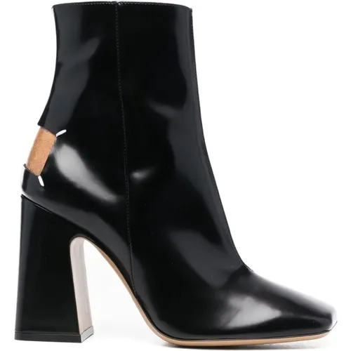 Glossy Leather Ankle Boots with Square Toe and Block Heel , female, Sizes: 7 UK, 5 1/2 UK - Maison Margiela - Modalova