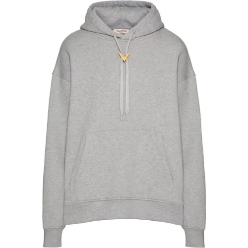 Logo Hoodie mit Kordelzug Langarm Vordertaschen Gerader Saum , Herren, Größe: M - Valentino - Modalova