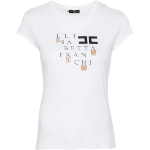 T-Shirts,Logo Fransen T-Shirt,Logo Fringe T-Shirt - Elisabetta Franchi - Modalova