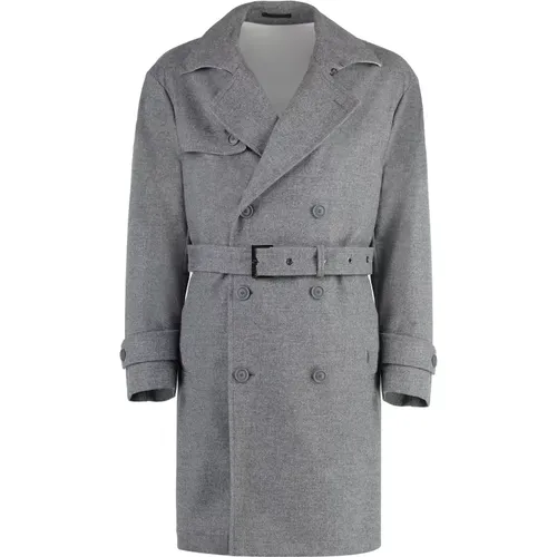 Klassischer Flanell Trenchcoat , Herren, Größe: L - Hugo Boss - Modalova