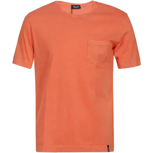 Light Blue Cotton T-Shirt with Pocket , male, Sizes: XL - Drumohr - Modalova