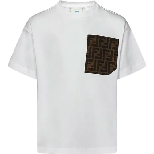 Kinder Unisex Weißes T-Shirt mit Tasche - Fendi - Modalova