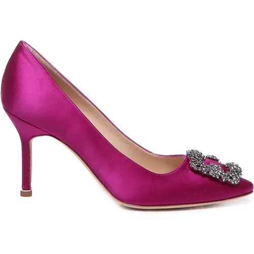 Magenta Crystal Buckle Heel Pumps , female, Sizes: 7 UK - Manolo Blahnik - Modalova