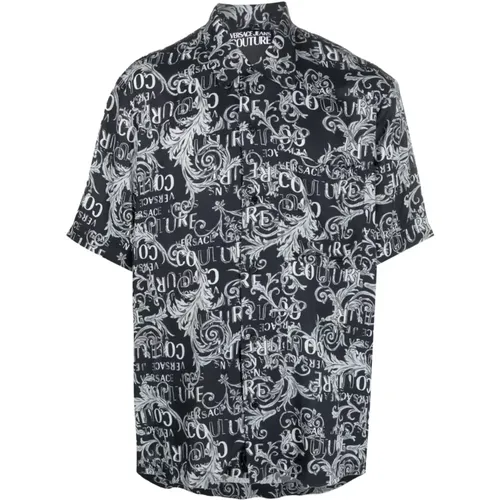 Baroque Print Short Sleeve Shirt Grey , male, Sizes: S - Versace Jeans Couture - Modalova