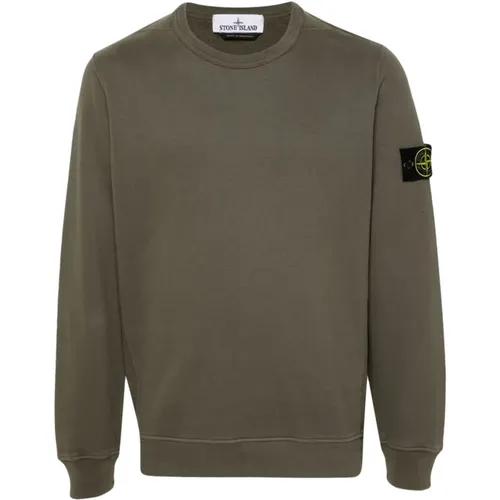 Grüner Pullover mit Rippdetails,Mud-farbener Crew-Neck Sweatshirt - Stone Island - Modalova