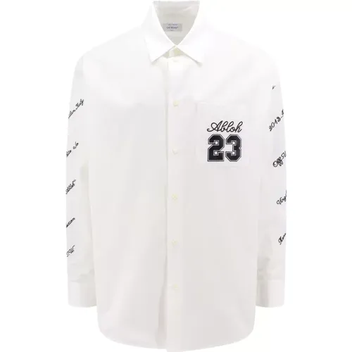 Off , Logo Oversize Cotton Shirt with Embroidery , male, Sizes: M, S - Off White - Modalova