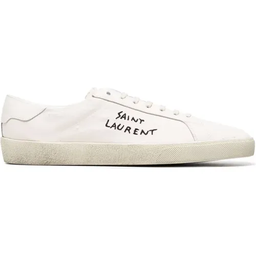 Weiße bestickte Leinwand-Sneaker - Saint Laurent - Modalova