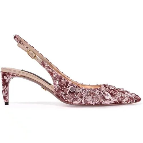 Sequin Slingback Pumps with Kitten Heel , female, Sizes: 5 UK, 6 UK, 3 UK, 7 UK - Dolce & Gabbana - Modalova