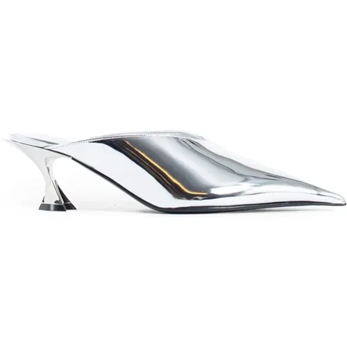 Silver Metallic Leather Pointed Toe Mule , female, Sizes: 2 UK, 5 UK, 4 1/2 UK, 4 UK - Mugler - Modalova