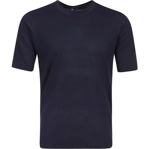 Blau Crewneck Baumwoll T-Shirt Straight Fit , Herren, Größe: L - Hindustrie - Modalova