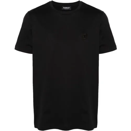 Schwarzes T-Shirt mit gesticktem Logo , Herren, Größe: 2XL - Dondup - Modalova