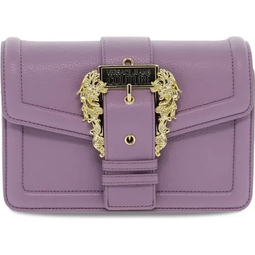 Lavendelfarbene Lederhandtasche mit Zieraccessoire , Damen, Größe: ONE Size - Versace Jeans Couture - Modalova